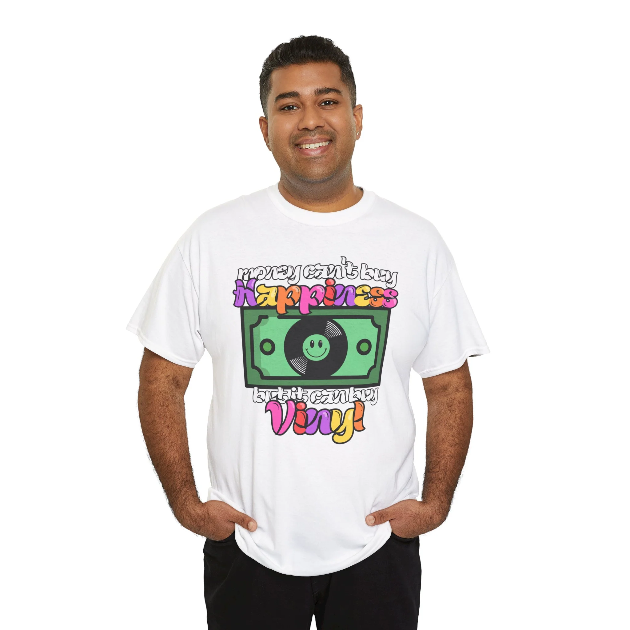 'Money can't buy happiness' Men's Vinyl T-Shirt - Image 16
