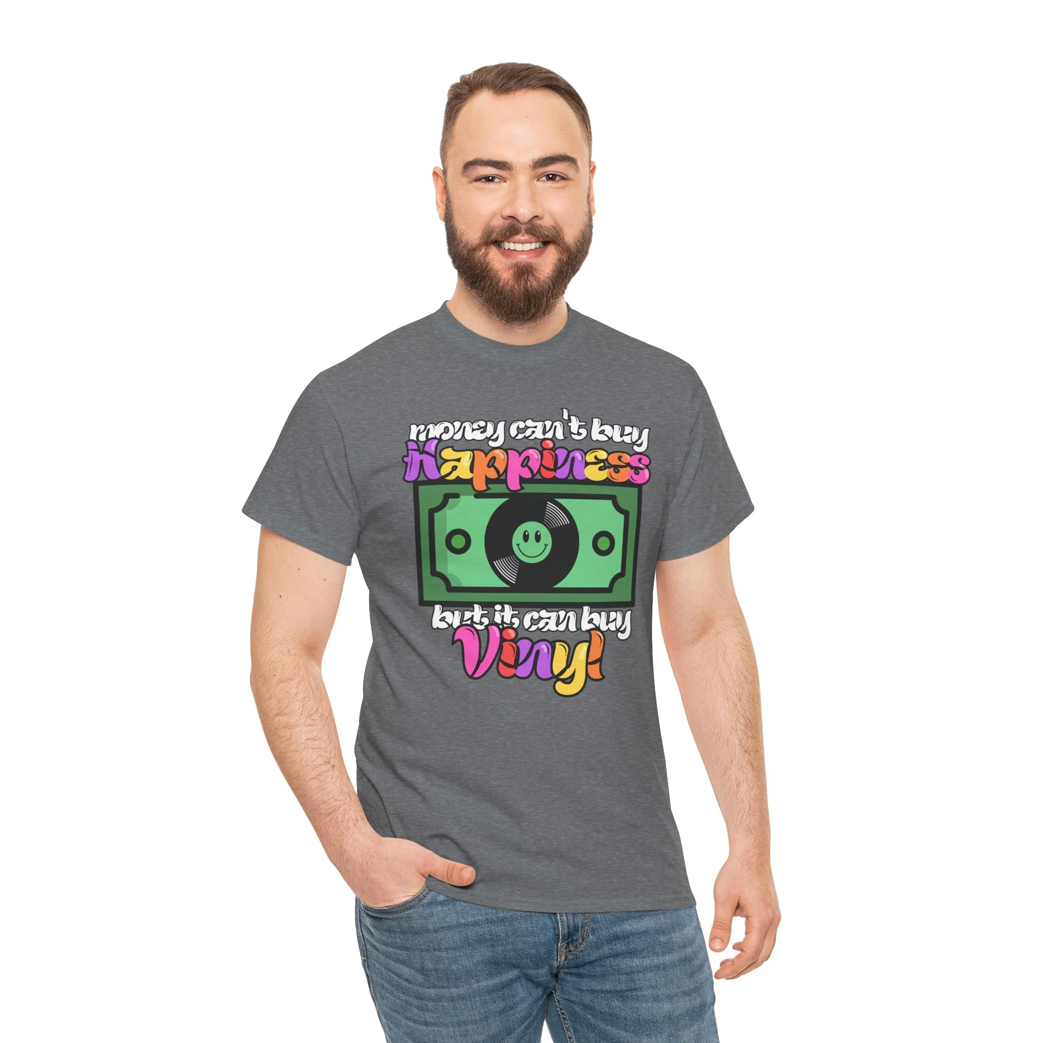 'Money can't buy happiness' Men's Vinyl T-Shirt - Image 33