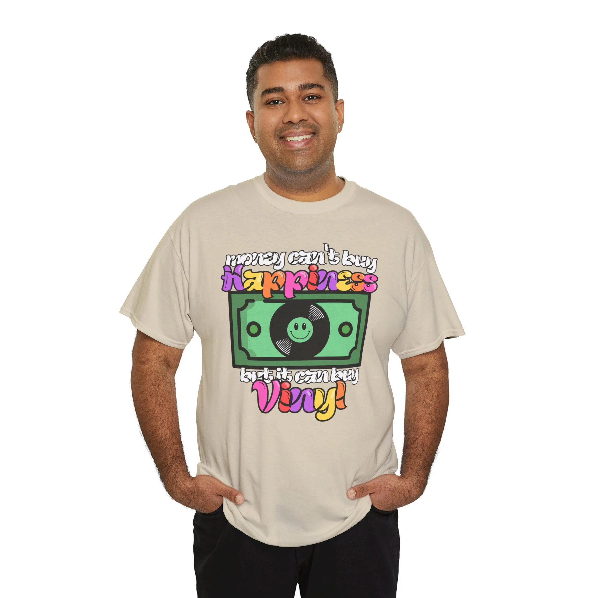'Money can't buy happiness' Men's Vinyl T-Shirt - Image 52